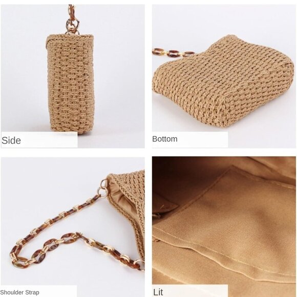 Stylish Women's Straw Shoulder Bag with Unique Acrylic Chain - Summer Essential - Picture 5 of 7